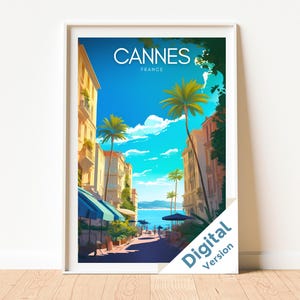 Cannes France Travel Poster, French Riviera Wall Art, Coastal Landscape Decor, Mediterranean Beach Print, South of France Poster