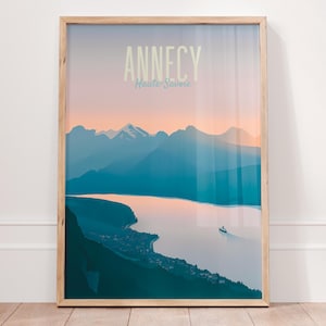 Affiche Annecy France, Poster lac Annecy, Décoration murale Alpes, Art paysage Haute-Savoie, Idée cadeau nature, Affiche voyage