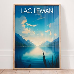 LAC LEMAN Poster | Geneva Lake Print | France Wall Art Gift French Alps Decor | Switzerland Travel Poster