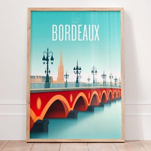 Poster Bordeaux Francia, Arte del paesaggio urbano francese, Stampa Bordeaux vintage, Decorazione murale da viaggio, Regali per gli amanti dei viaggi, Arte della città europea