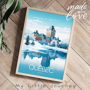 QUEBEC Print | Canada Travel Poster Montréal Souvenir | Illustration Québec City Wall Art | Canadian Gift for dad | Winter Home Decor