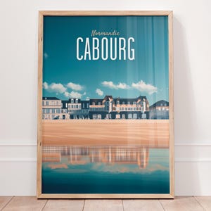 Póster de Cabourg, Normandía, arte mural costero francés, impresión de viaje vintage, decoración de ciudad de playa, regalo de recuerdo de Francia
