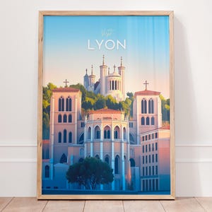 Lyon France Poster, Vintage Travel Art Print, French City Wall Decor, Minimalist Lyon Skyline Illustration, Perfect Gift for France Lovers