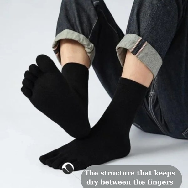 Anti Fungal Toe Socks For Men, Men's Split-Toe Five Toe Tabi Cotton Socks, Antibacretial Solit Color Socks For Men