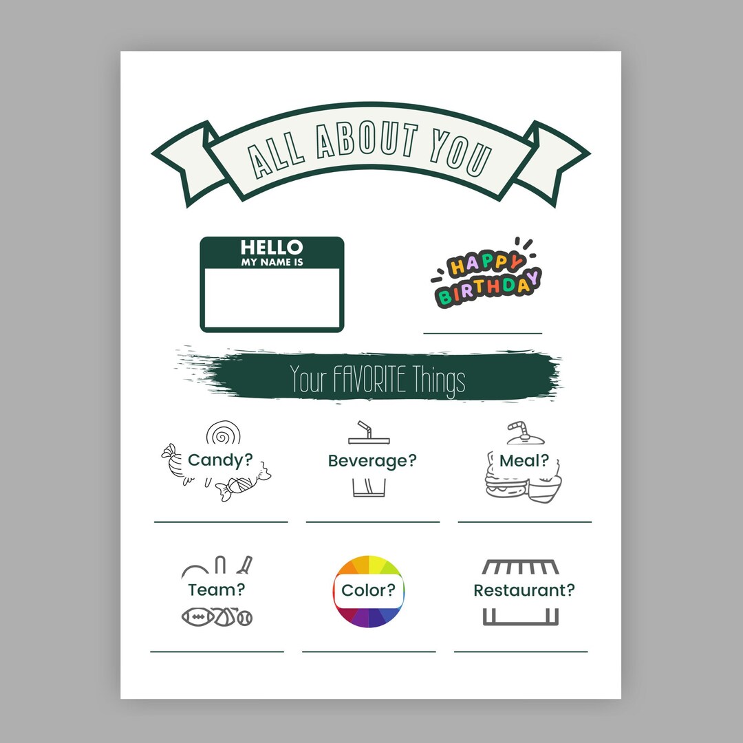 All About You Printable Perfect for Teachers, Students, Employees ...