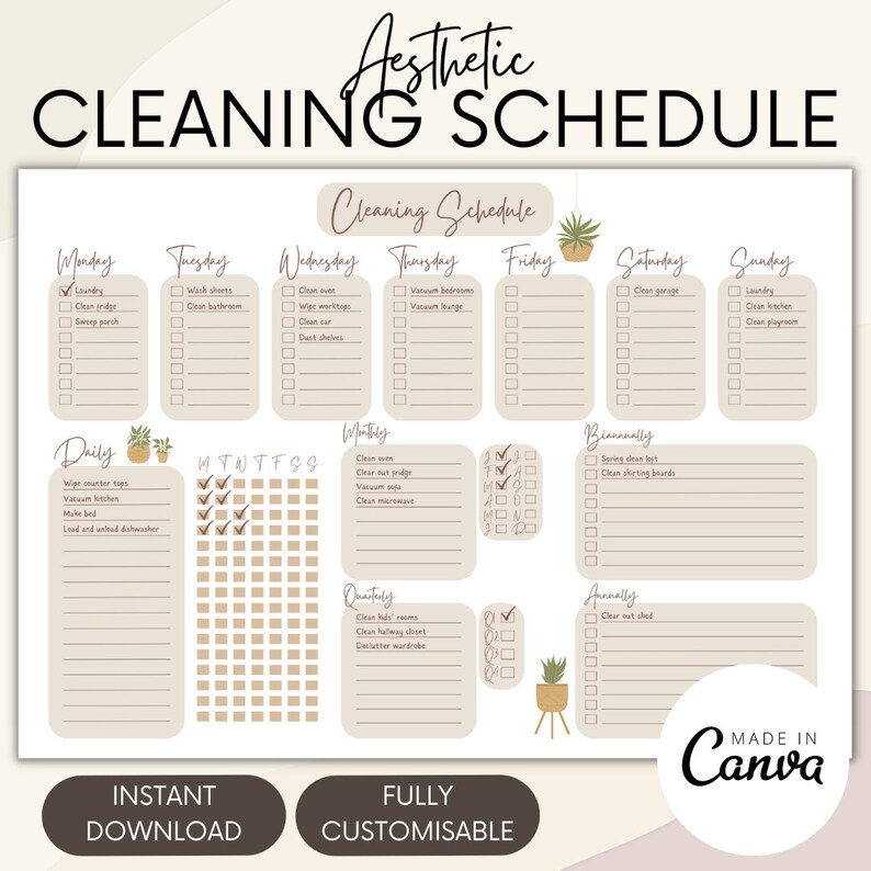 EDITABLE Cleaning Schedule Printable Cleaning Rota Digital Etsy