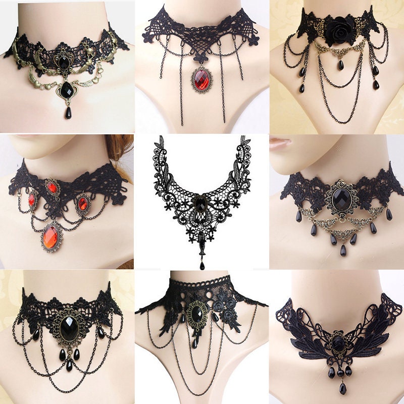 Black Hollow Out Lace Choker Necklace Gothic Punk Neck Rope Collar Jewelry  Gift