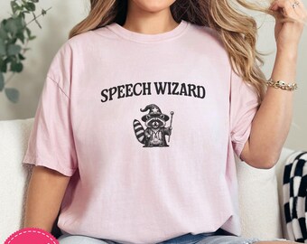 Comfort Colors® SLP Speech Wizard Retro Halloween T-Shirt, Pink Halloween Speech Therapy Shirt, Spooky Fall Shirt, SLP Fall Sweatshirt, AAC