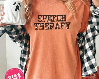 Comfort Colors® SLP Halloween T-Shirt, Speech Therapy Halloween Shirt, Ghost Tee, Spooky Fall Shirt, SLP Fall Sweatshirt, AAC Halloween
