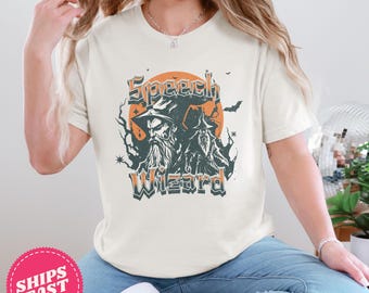 Speech Therapy Halloween Shirt,  Speech Wizard T-shirt, SLP Halloween Sweatshirt, SLP Fall Sweatshirt, AAC Halloween Tee, Gift for Teacher