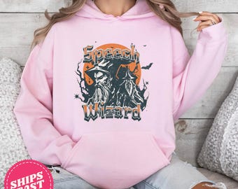 Speech Therapy Pink Halloween Hoodie, Speech Wizard Hoodie, SLP Halloween Hoodie, SLP Fall Sweatshirt, AAC Halloween Gift for Teacher