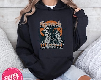 Speech Therapy Halloween Hoodie, Speech Wizard Hoodie, SLP Halloween Hoodie, SLP Fall Sweatshirt, AAC Halloween Gift for Teacher
