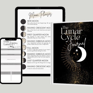 Lunar Cycle Journal, Moon Phases, digital download PDF, Moon Calendar Tracker, Menstrual and Moon Tracker, Lunar er, Full Moon, Journal er,