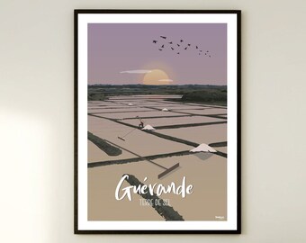 Affiche Guérande / Loire Atlantique / Poster vintage / Art mural / Art Print / Deco / Paysage ocean / Cote atlantique