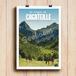 Affiche Ariège - Cirque de Cagateille / Illustration Ariège / Affiche Pyrénées Ariégeoises / Poster lac Ariège / Affiche Pyrénées