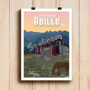 Affiche Pyrénées - Plateau de Beille / Illustration Ariège / Affiche Pyrénées Ariégeoises / Poster Mont Valier /Poster Ariège Plateau Beille