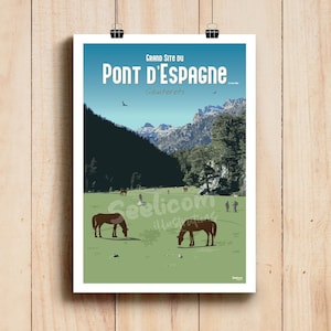 Affiche Pyrénées - Pont d'Espagne / Illustration Pyrénées / Poster montagne deco print / Affiche paysage france / Art mural / Cauterets