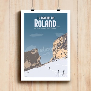 Affiche Pyrénées - Brèche de Roland  / Illustration Pyrénées / Poster montagne deco print / Vallée de Gavarnie / Art mural / Gavarnie