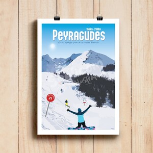 Affiche Pyrénées - Peyragudes / Illustration Pyrénées / Poster montagne deco print / Affiche station de ski / Art mural / Loudenvielle