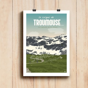 Affiche Pyrénées - Cirque de Troumouse / Illustration Pyrénées / Poster montagne deco print / Vallée de Gavarnie / Art mural / Gavarnie