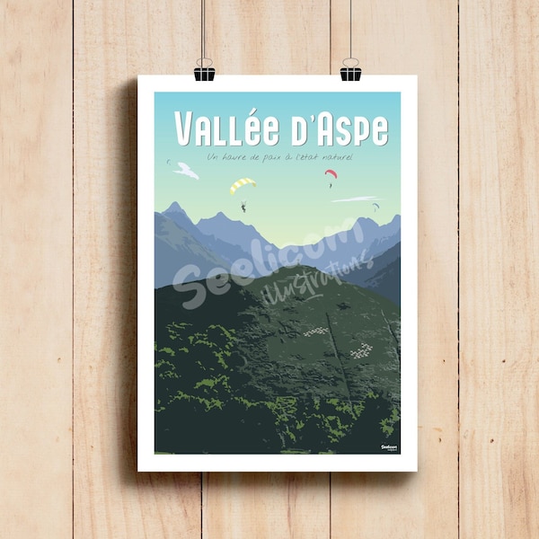 Affiche Pyrénées - Vallée d'Aspe / Illustration Pyrénées / Poster montagne / deco print / Affiche Pays Basque / Art mural / Ossau