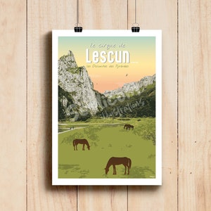 Affiche Pyrénées - Cirque de Lescun / Illustration Pyrénées / Poster montagne deco print / Poster Nature / Art mural / Affiche Vallée d'Aspe