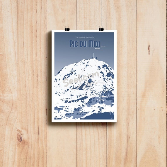 Affiche Pyrénées - Pic du Midi Bigorre / Illustration Pyrénées / Poster montagne deco print / Affiche paysage france / Art mural / Tourmalet