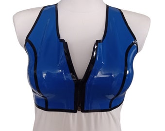 Latex sports top, zipper top, crop top