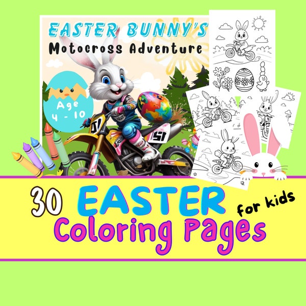 Easter Bunny's Motocross Adventures Coloring Page For Kids Easter Coloring Page Activity Easter Theme Motocross Color Page Easter Bunny Book