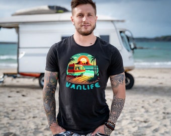 Vanlife T-Shirt Van Summer Camper Vacation Freedom Vibes Beach Urlaub , T-Shirt schwarz / black Urlaub Camping Must have