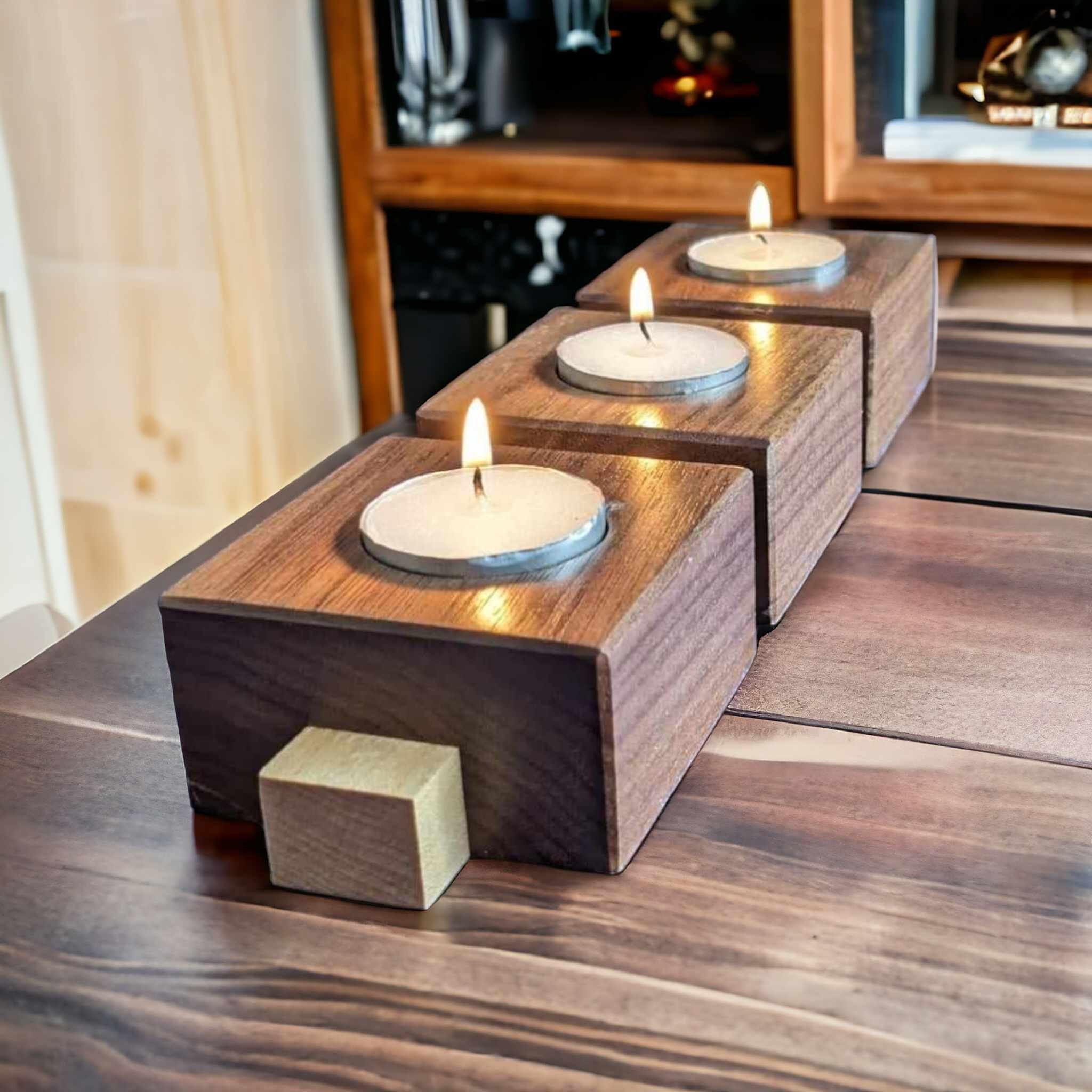 Long wooden votive candle holder deals
