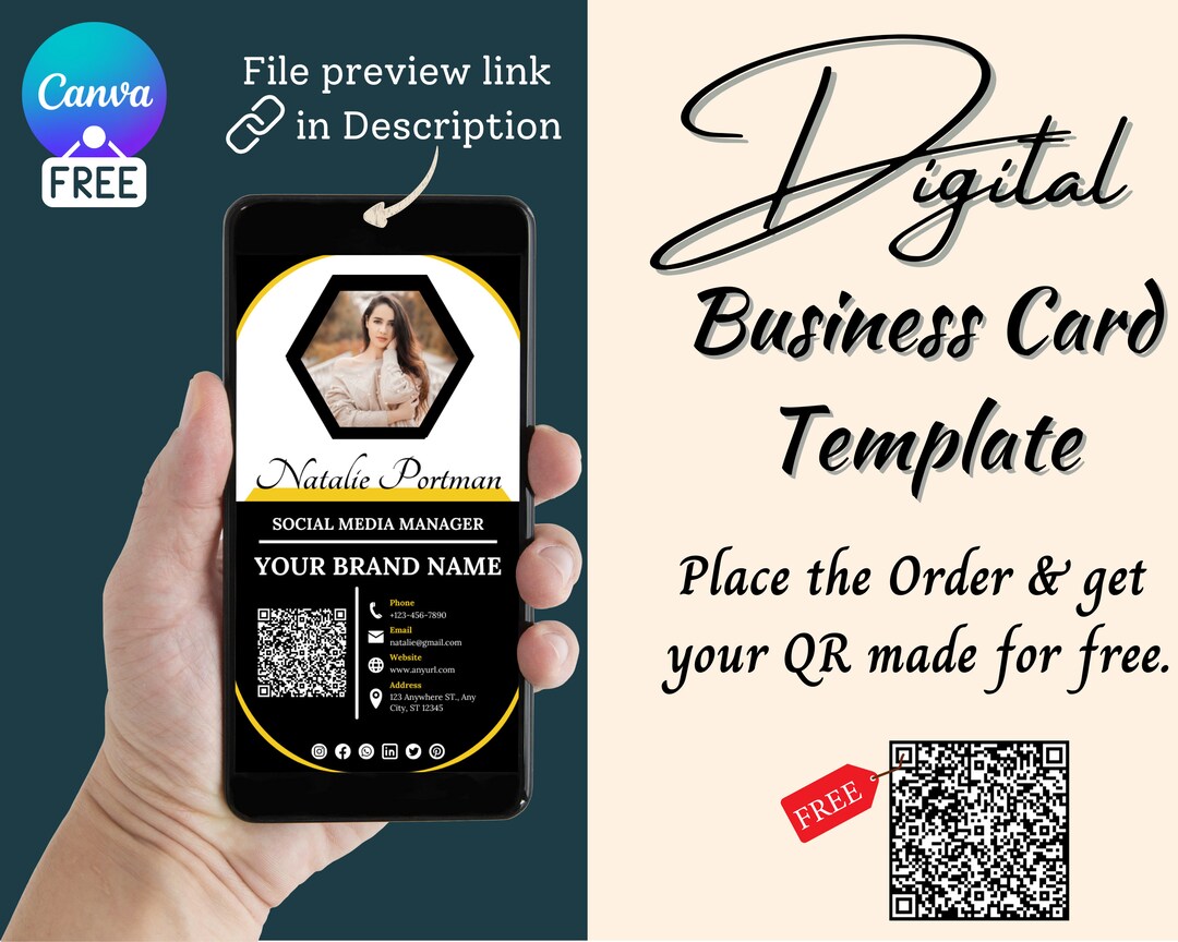 Digital Business Card Canva Template With FREE QR Code Etsy