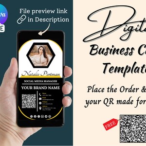 Digital Business Card Canva Template With FREE QR Code | Marketing  | Entrepreneur | Modern | Easy To Customise In Free Canva Account.