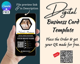 Digital Business Card Canva Template With FREE QR Code | Marketing  | Entrepreneur | Modern | Easy To Customise In Free Canva Account.
