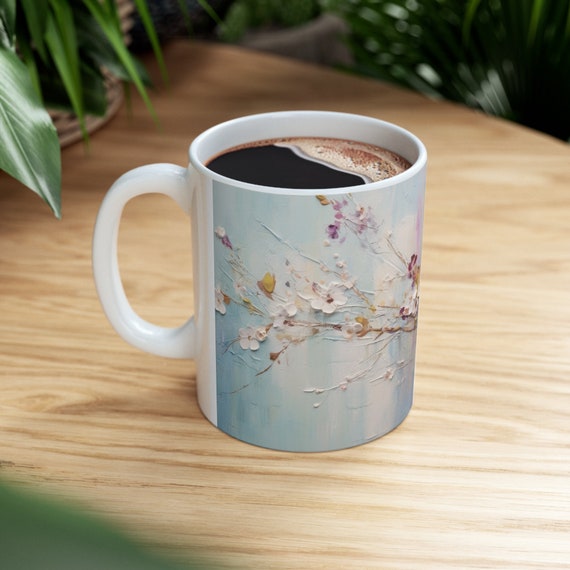 Aesthetic Cottagecore Hand Painted Floral Ceramic Mug and Saucer Set –  Nazmeen Decor