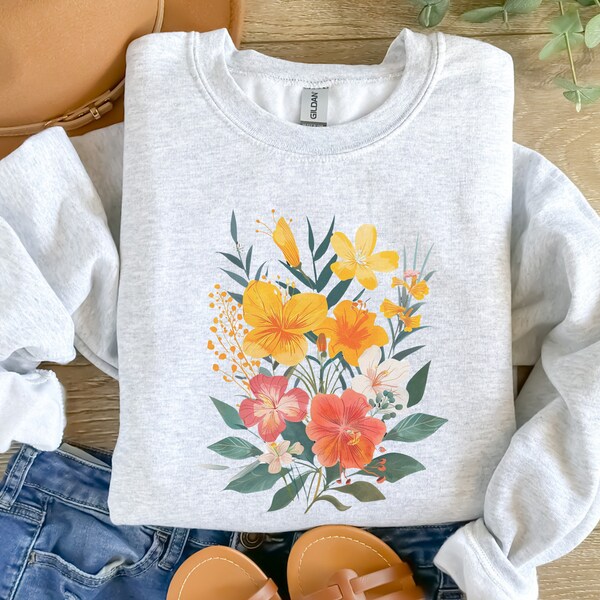 Unisex Floral Sweatshirt, Vibrant Flowers, Botanical Print, Casual Pullover Top, Gift for Plant Lovers, Gift for Her, Flower Sweater