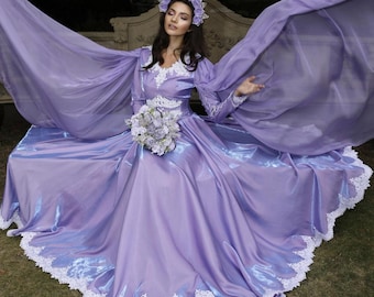 Lavender Elf Dress with Cape Fantasy Elven Wedding Gown Ren Faire Fairy Costume Renaissance Gown Elvish Cosplay Outfit