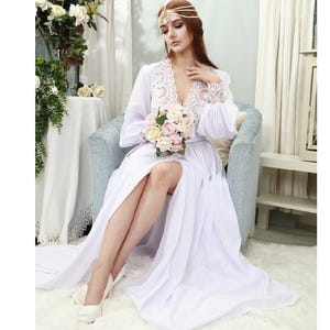 White bride Getting ready Long robe maxi bridal robe wedding gown dressing gown boudoir robe bridal morning photoshoot