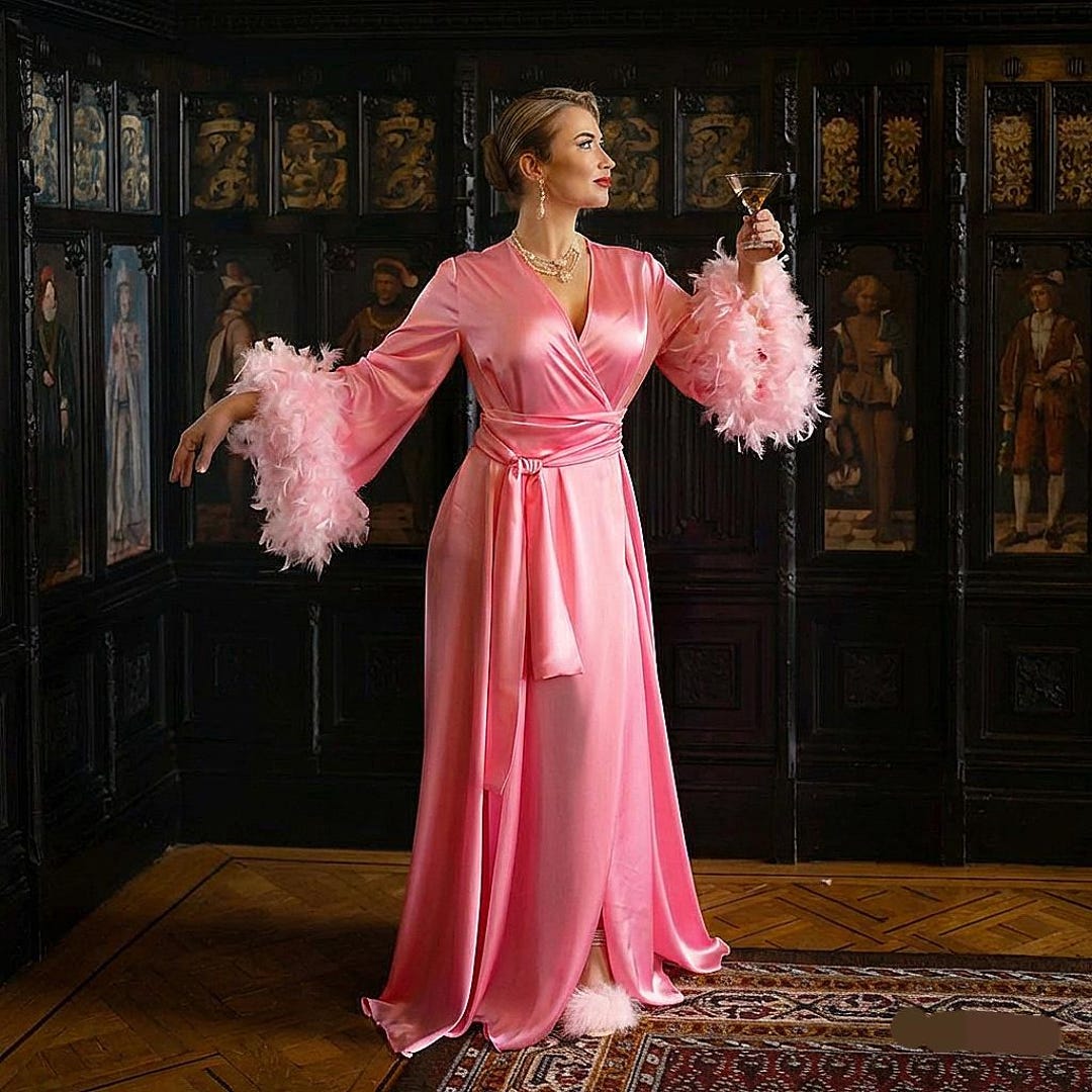 Burlesque Costume Pink Long Robe Feather Boudoir Dressing Gown Drag ...