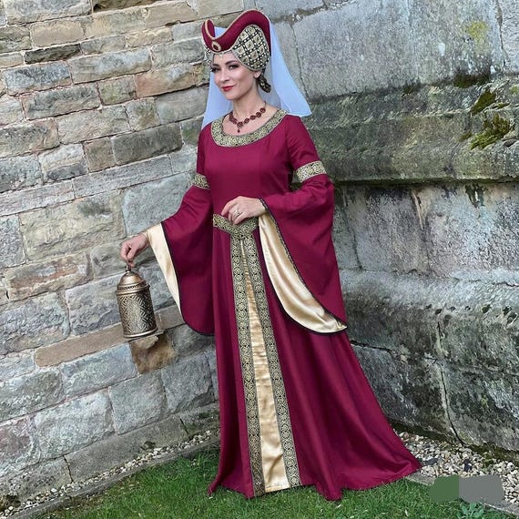 burgundy renaissance dress Medieval Italian gown red Tudor outfit historical costume fantasy Renfaire Size:Pre-order 4 years Swatch:#204532 while the sleeves are Davids Bridal 2 piece