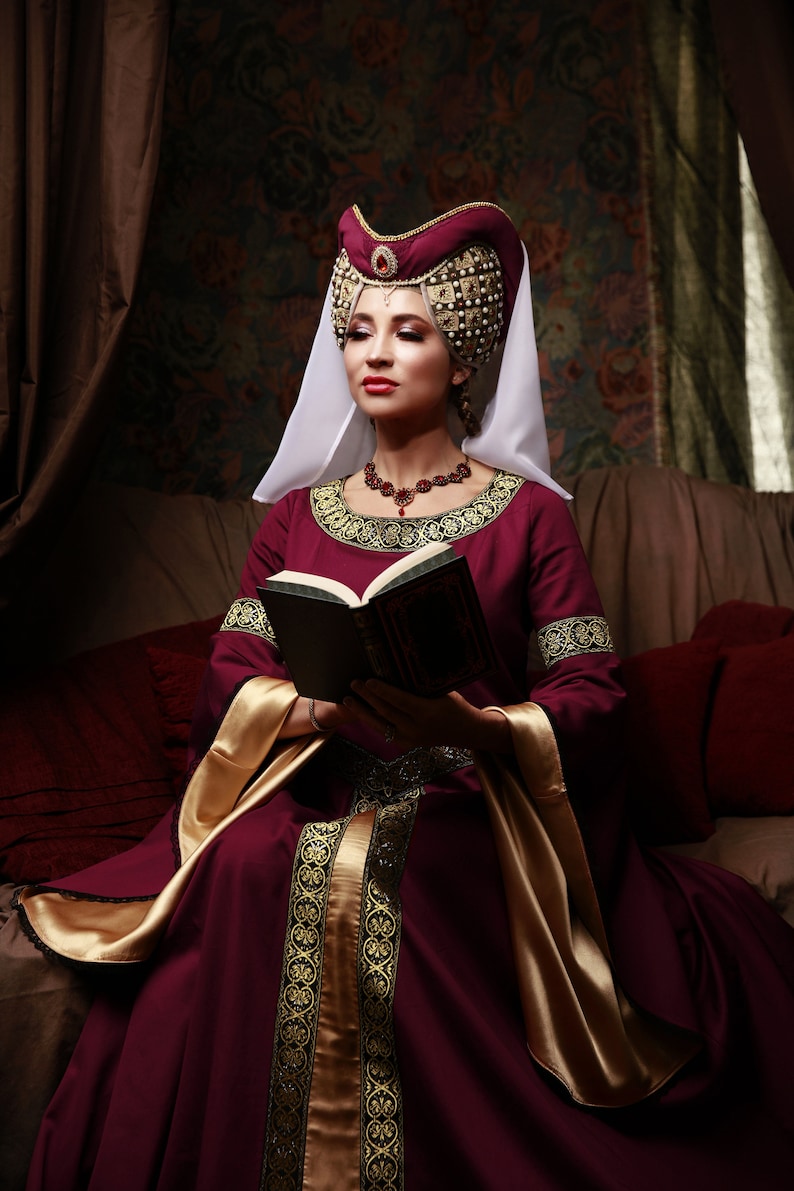 Fantasy Larp Medieval Dress/renaissance Princess/burgundy Red/tudor ...