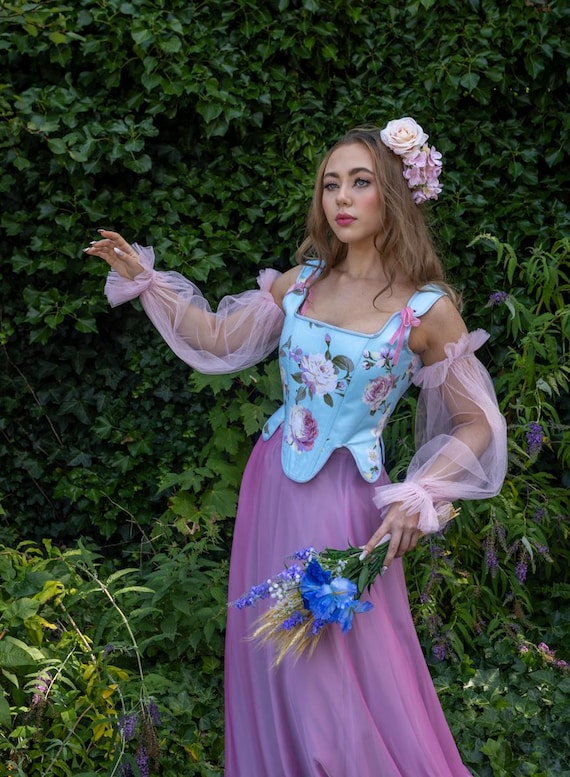 Renaissance corset Stays 18th century Renfair Princess cotton fantasy floral bodies cottagecore vintage fairy