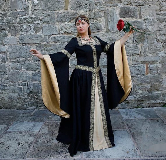Fantasy Renfair Medieval Dress Italian Renaissance Outfit Princess Black  Linen Cotton Tudor Wedding Gown Costume Reenactment Historical - Etsy Israel