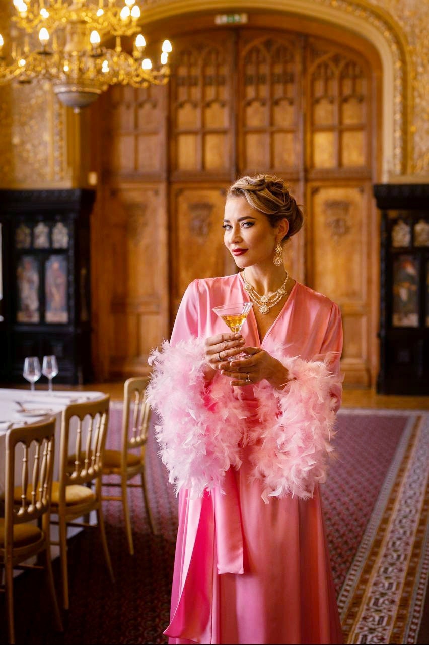 Burlesque Costume Pink Long Robe Feather Boudoir Dressing Gown Drag ...