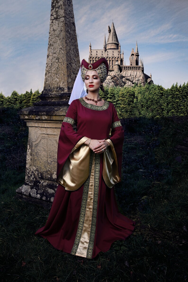 Fantasy Larp Medieval Dress/renaissance Princess/burgundy Red Dress ...