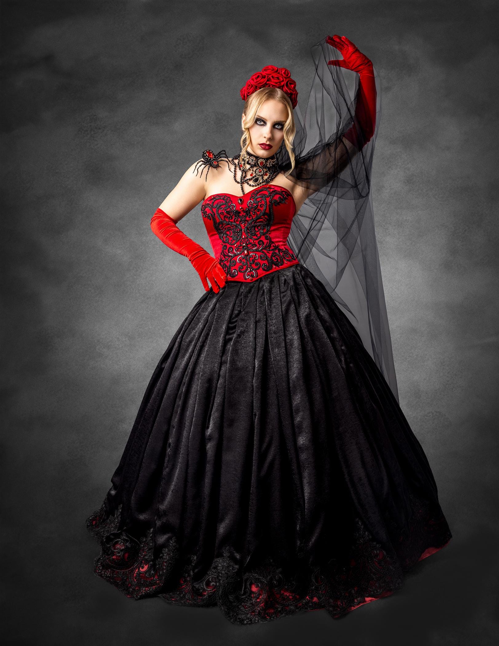 fitted lace wedding dress Women's Victorian Gothic High/Low Velet Sleeveless Dresses  Punk Design