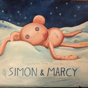 SIMON Y MARCY - Hora de aventuras, pintura al óleo sobre lienzo, tarjeta de título original hecha a mano