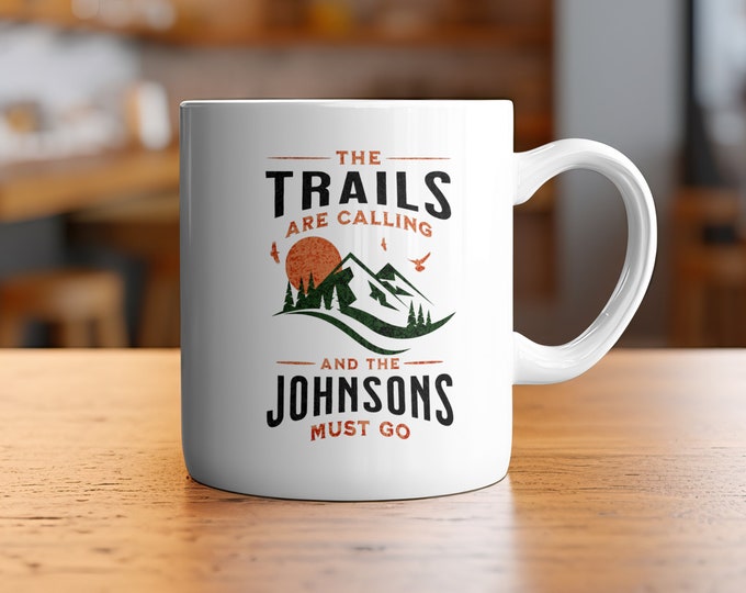 Hiking family mug custom outdoor gift for trail hiking families hikers personalised add your name walkers idea for outdoorsy adventurers