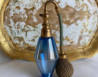 Antique Art Deco Blue Perfume Atomizer