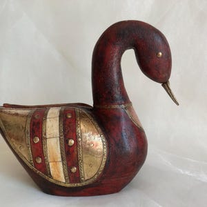 Vintage wooden swan/duck figure from India. Midcentury handmade item